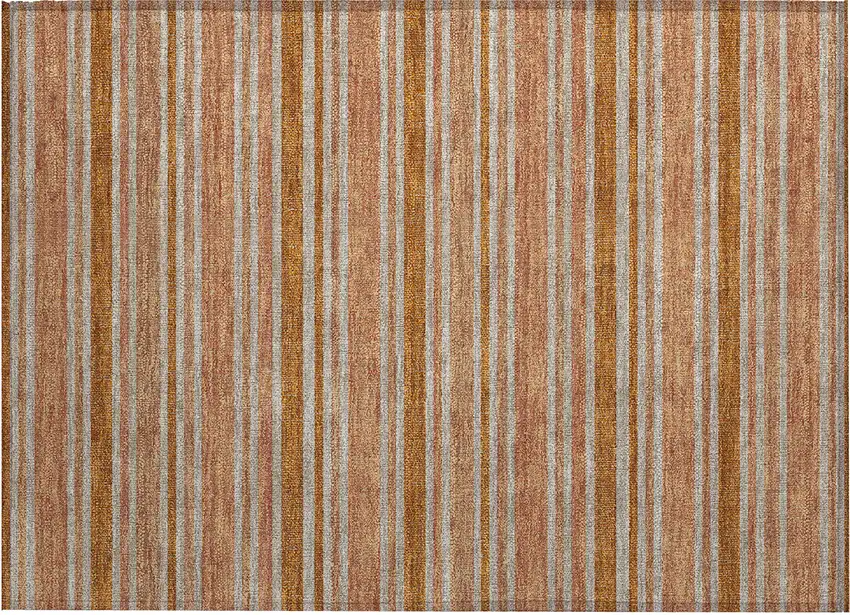 Beige and Orange Striped Washable Non Skid Indoor Outdoor Area Rug Photo 2