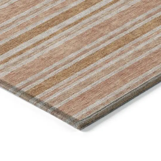 Beige and Orange Striped Washable Non Skid Indoor Outdoor Area Rug Photo 5