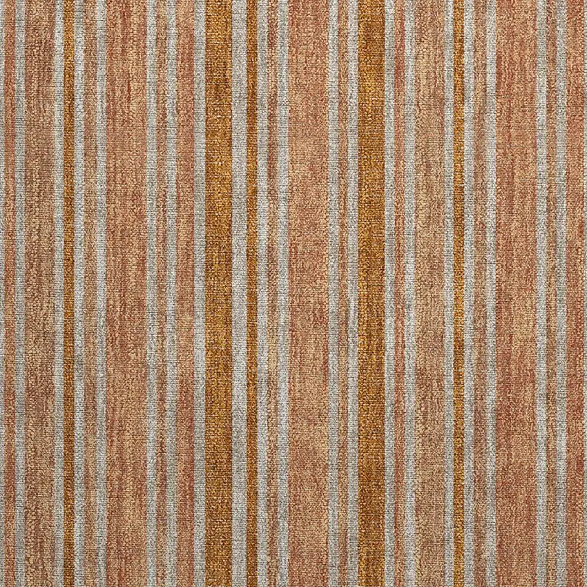 Beige and Orange Striped Washable Non Skid Indoor Outdoor Area Rug Photo 6