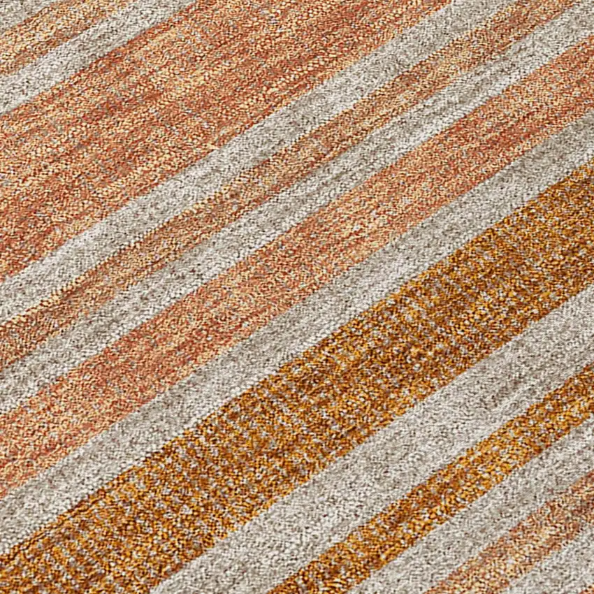 Beige and Orange Striped Washable Non Skid Indoor Outdoor Area Rug Photo 8