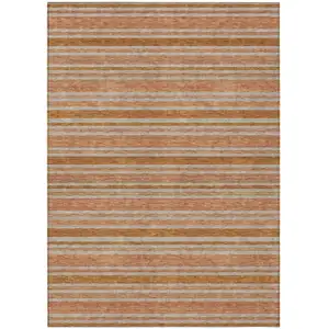 Photo of Beige and Orange Striped Washable Non Skid Indoor Outdoor Area Rug