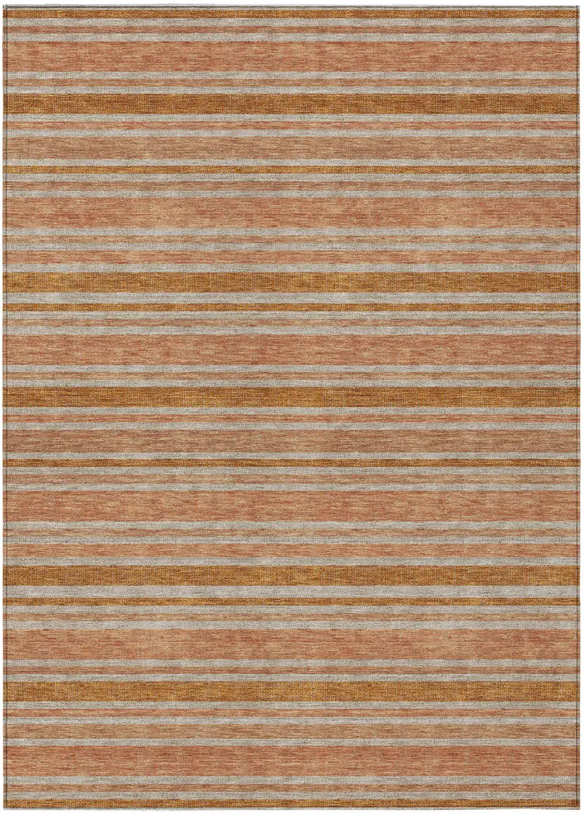 Beige and Orange Striped Washable Non Skid Indoor Outdoor Area Rug Photo 2