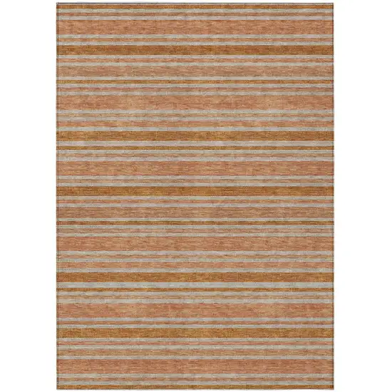Beige and Orange Striped Washable Non Skid Indoor Outdoor Area Rug Photo 2