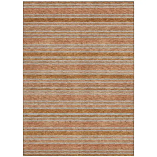 Beige and Orange Striped Washable Non Skid Indoor Outdoor Area Rug Photo 4