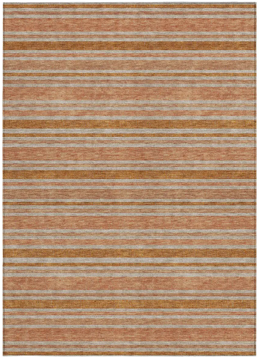 Beige and Orange Striped Washable Non Skid Indoor Outdoor Area Rug Photo 4