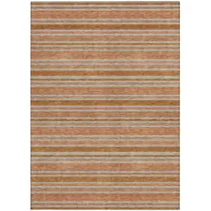 Photo of Beige and Orange Striped Washable Non Skid Indoor Outdoor Area Rug
