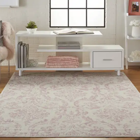 Beige and Pink Floral Power Loom Non Skid Area Rug Photo 5