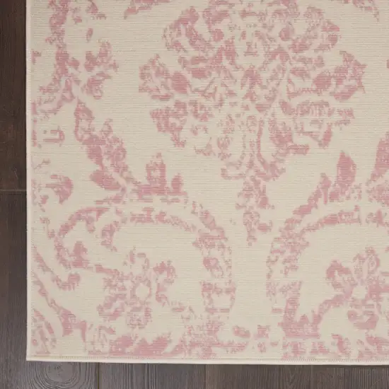 Beige and Pink Floral Power Loom Non Skid Area Rug Photo 3