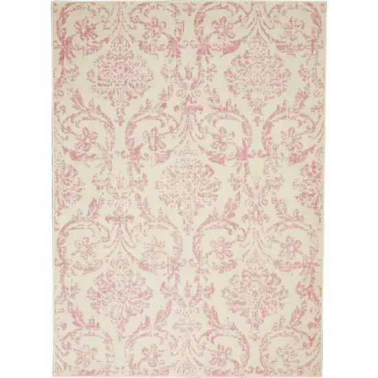 Beige and Pink Floral Power Loom Non Skid Area Rug Photo 9