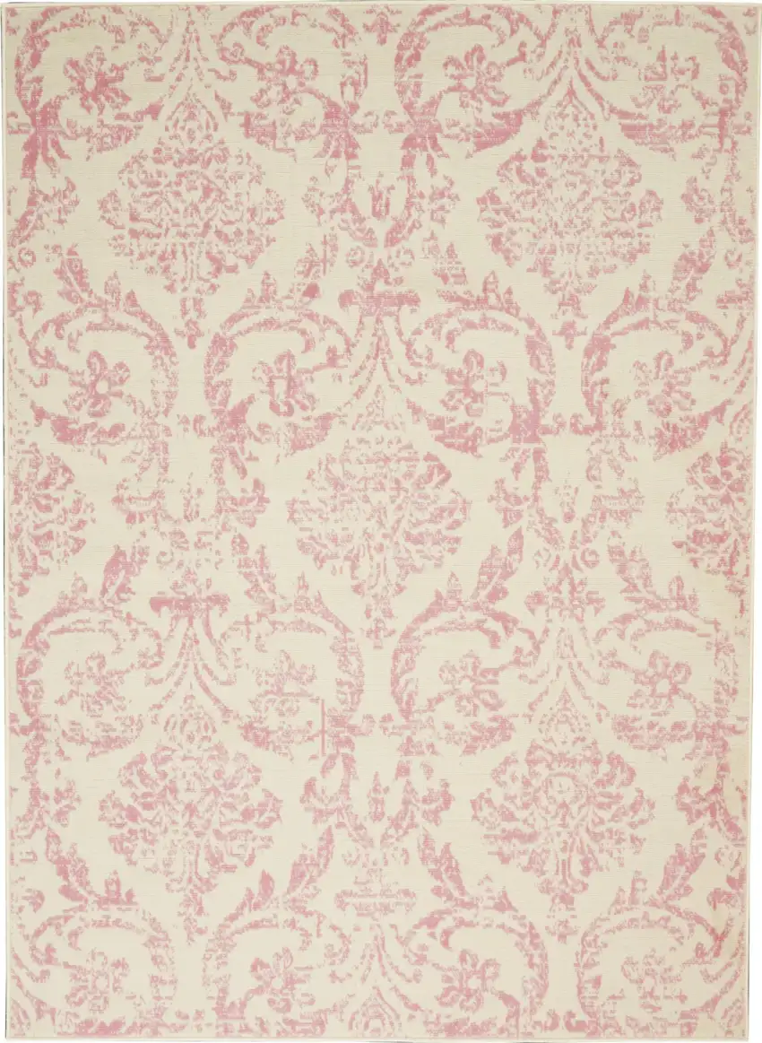 Beige and Pink Floral Power Loom Non Skid Area Rug Photo 9