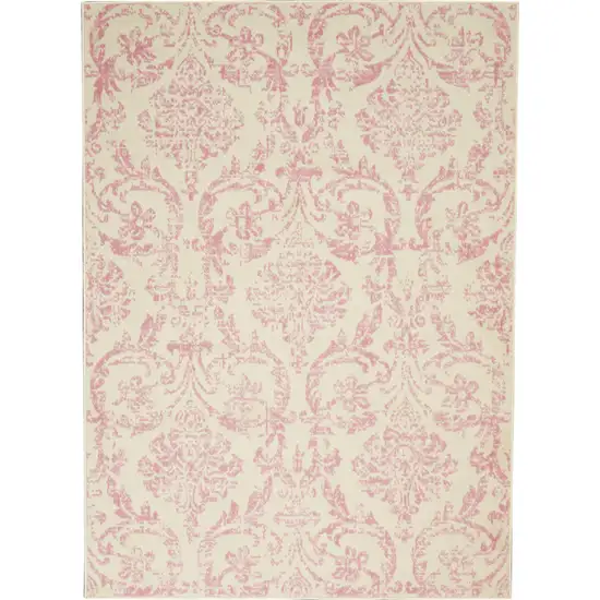 Beige and Pink Floral Power Loom Non Skid Area Rug Photo 1