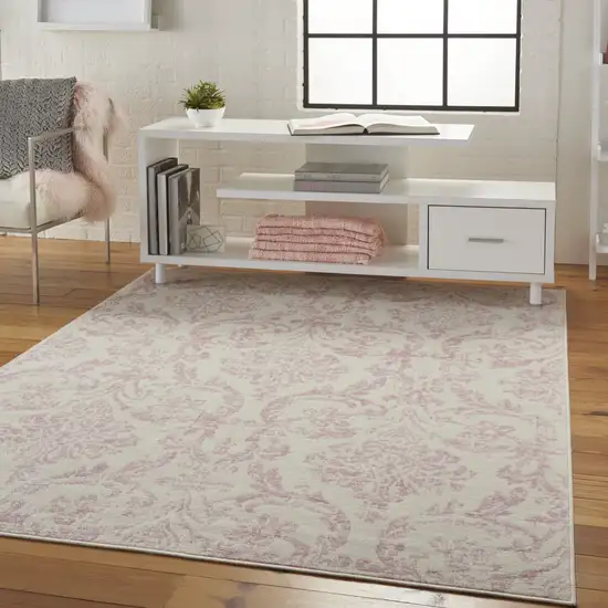 Beige and Pink Floral Power Loom Non Skid Area Rug Photo 6