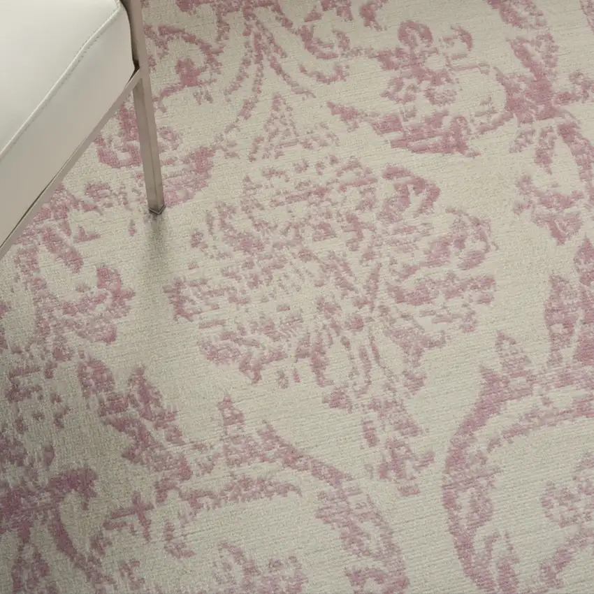 Beige and Pink Floral Power Loom Non Skid Area Rug Photo 8