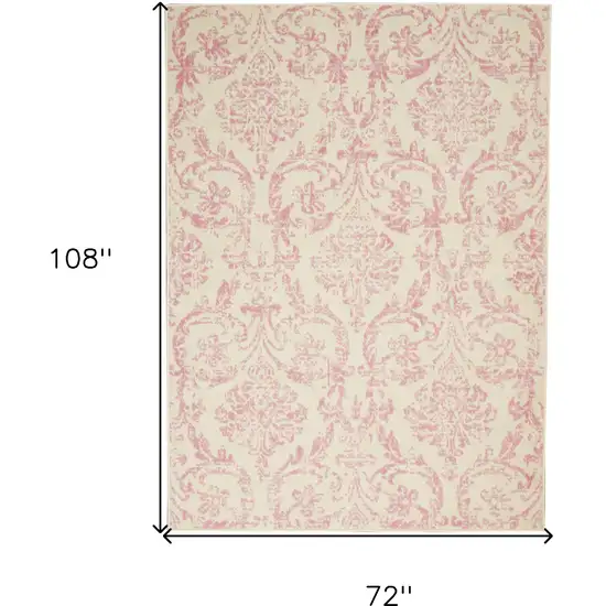 Beige and Pink Floral Power Loom Non Skid Area Rug Photo 7
