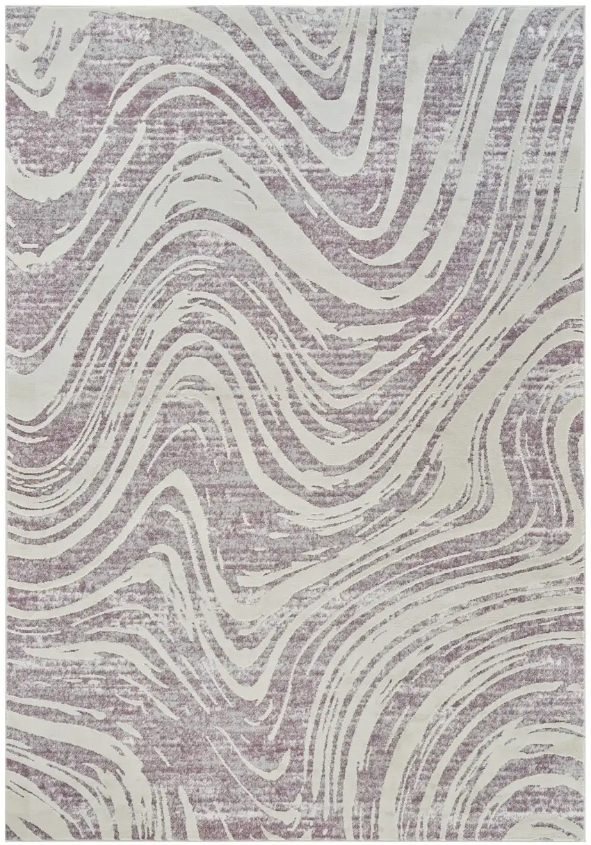 Beige and Purple Abstract Distressed Area Rug Photo 2