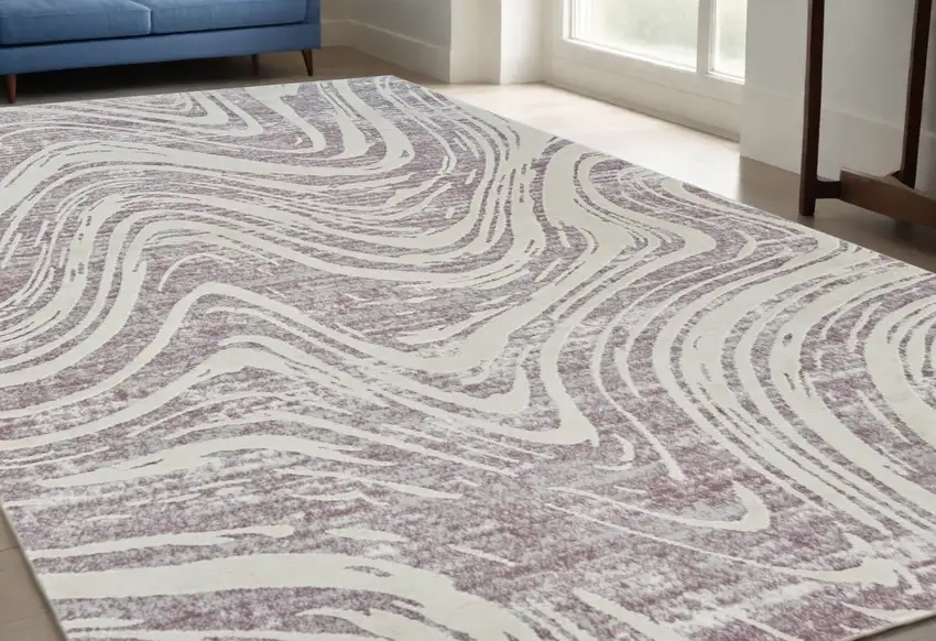 Beige and Purple Abstract Distressed Area Rug Photo 1