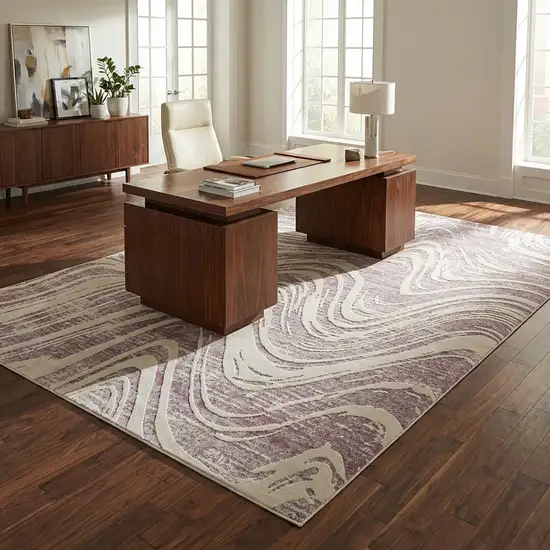Beige and Purple Abstract Distressed Area Rug Photo 8