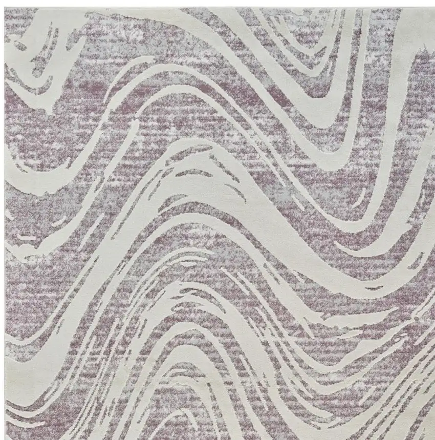 Beige and Purple Abstract Distressed Area Rug Photo 3