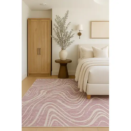 Beige and Purple Abstract Distressed Area Rug Photo 5