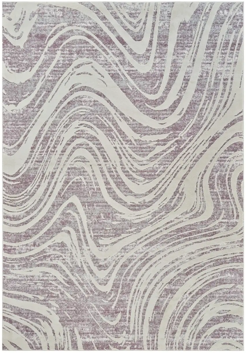 Beige and Purple Abstract Distressed Area Rug Photo 2