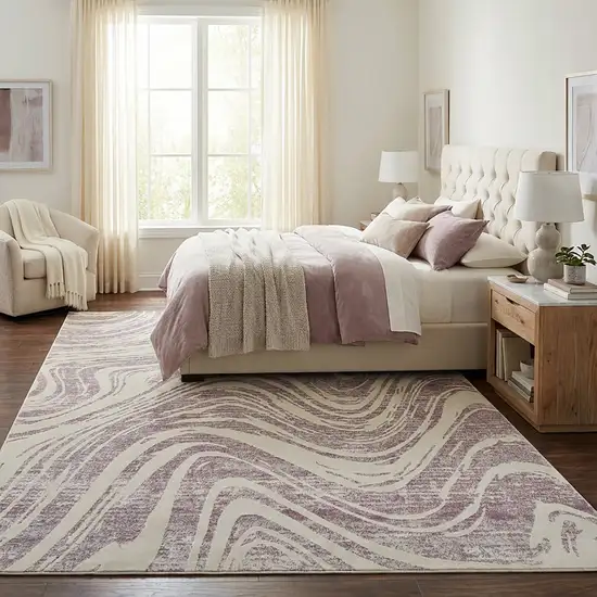 Beige and Purple Abstract Distressed Area Rug Photo 7