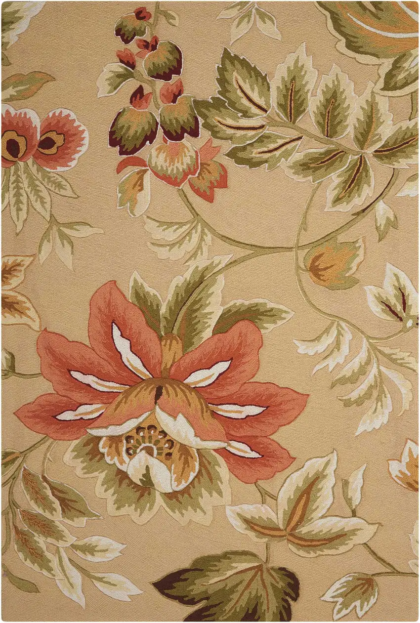Beige and Red Botanical Leaves Hand Carved Handmade Area Rug Photo 2