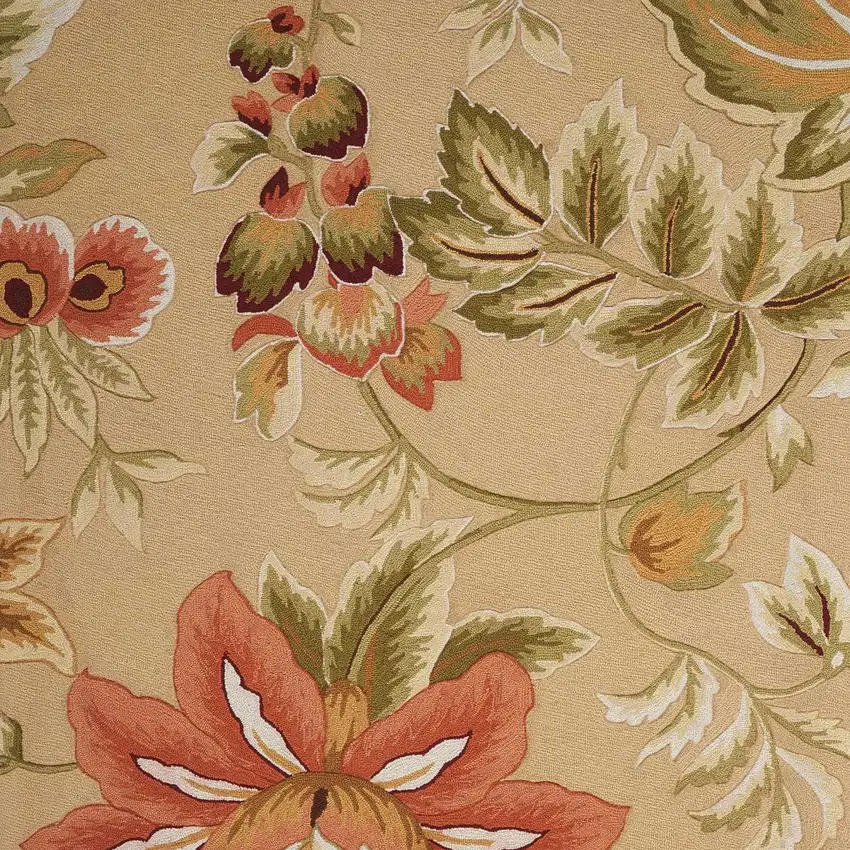 Beige and Red Botanical Leaves Hand Carved Handmade Area Rug Photo 7