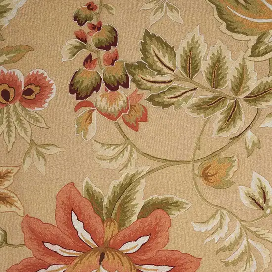 Beige and Red Botanical Leaves Hand Carved Handmade Area Rug Photo 7