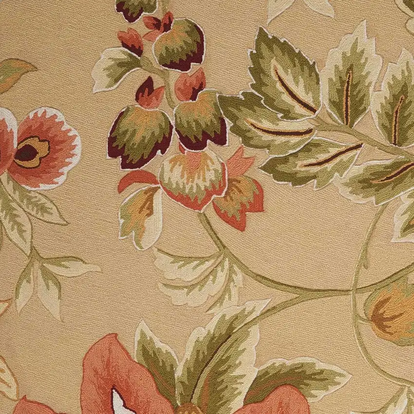 Beige and Red Botanical Leaves Hand Carved Handmade Area Rug Photo 8