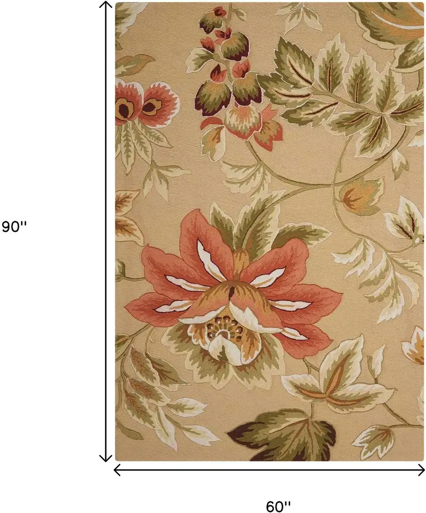 Beige and Red Botanical Leaves Hand Carved Handmade Area Rug Photo 3