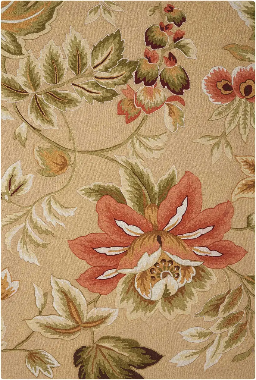 Beige and Red Botanical Leaves Hand Carved Handmade Area Rug Photo 4