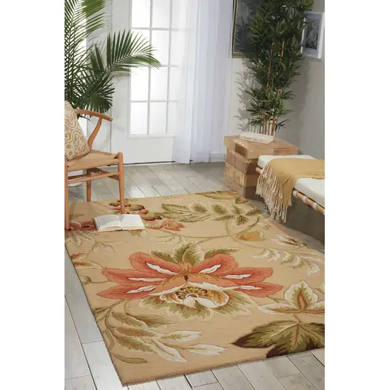 Beige and Red Botanical Leaves Hand Carved Handmade Area Rug Photo 7