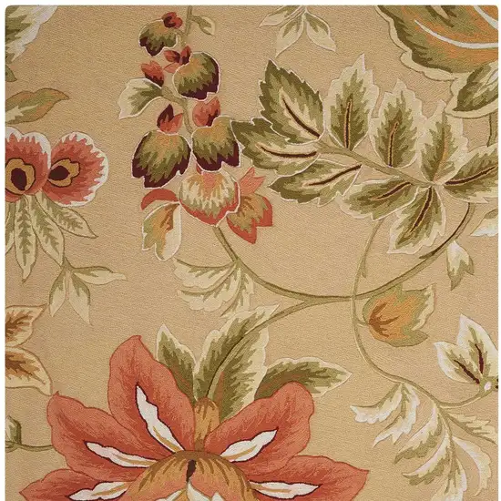 Beige and Red Botanical Leaves Hand Carved Handmade Area Rug Photo 6
