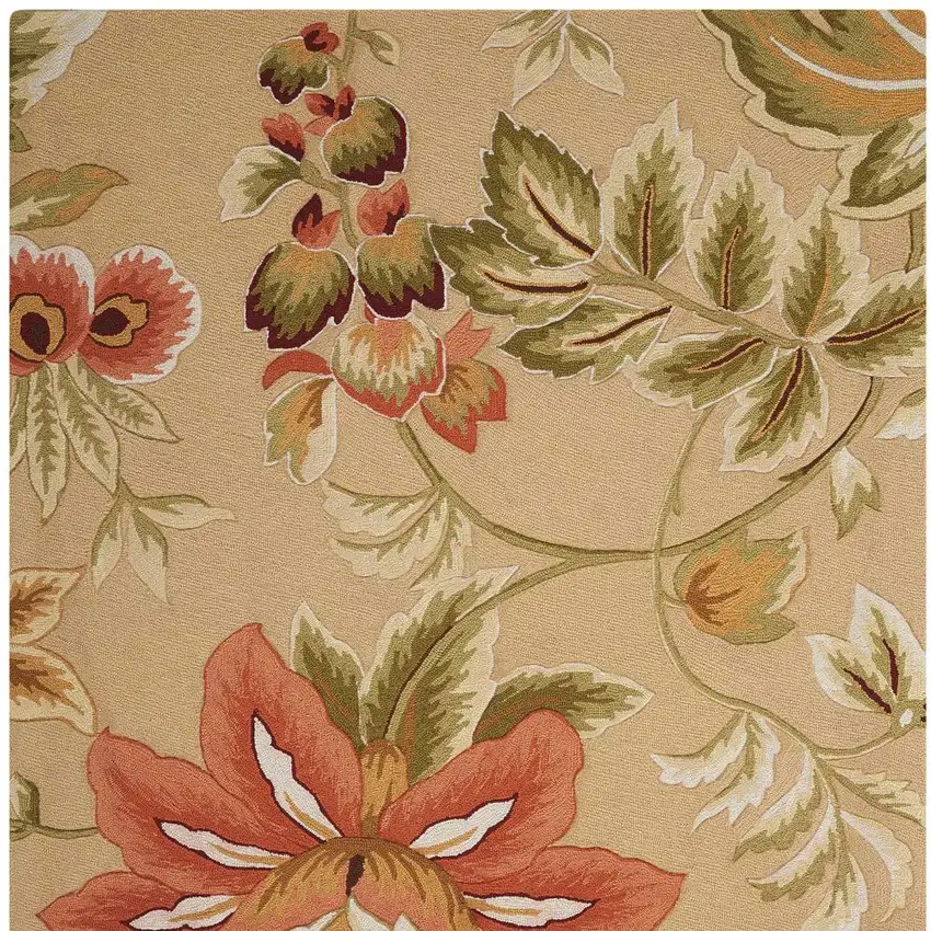Beige and Red Botanical Leaves Hand Carved Handmade Area Rug Photo 6