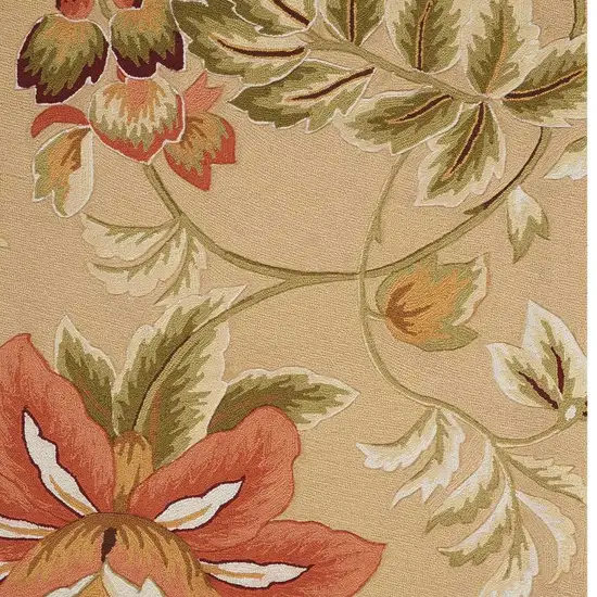 Beige and Red Botanical Leaves Hand Carved Handmade Area Rug Photo 5