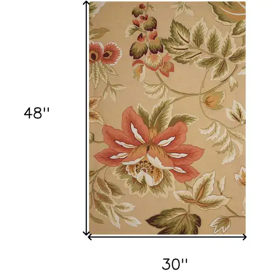 Beige and Red Botanical Leaves Hand Carved Handmade Area Rug Photo 8