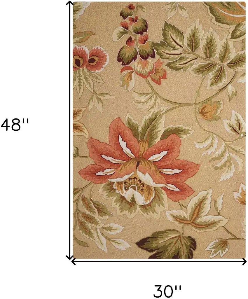 Beige and Red Botanical Leaves Hand Carved Handmade Area Rug Photo 8