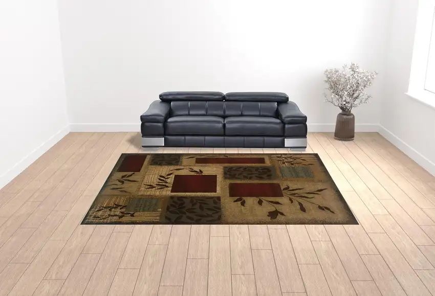Beige and Red Floral Area Rug Photo 4