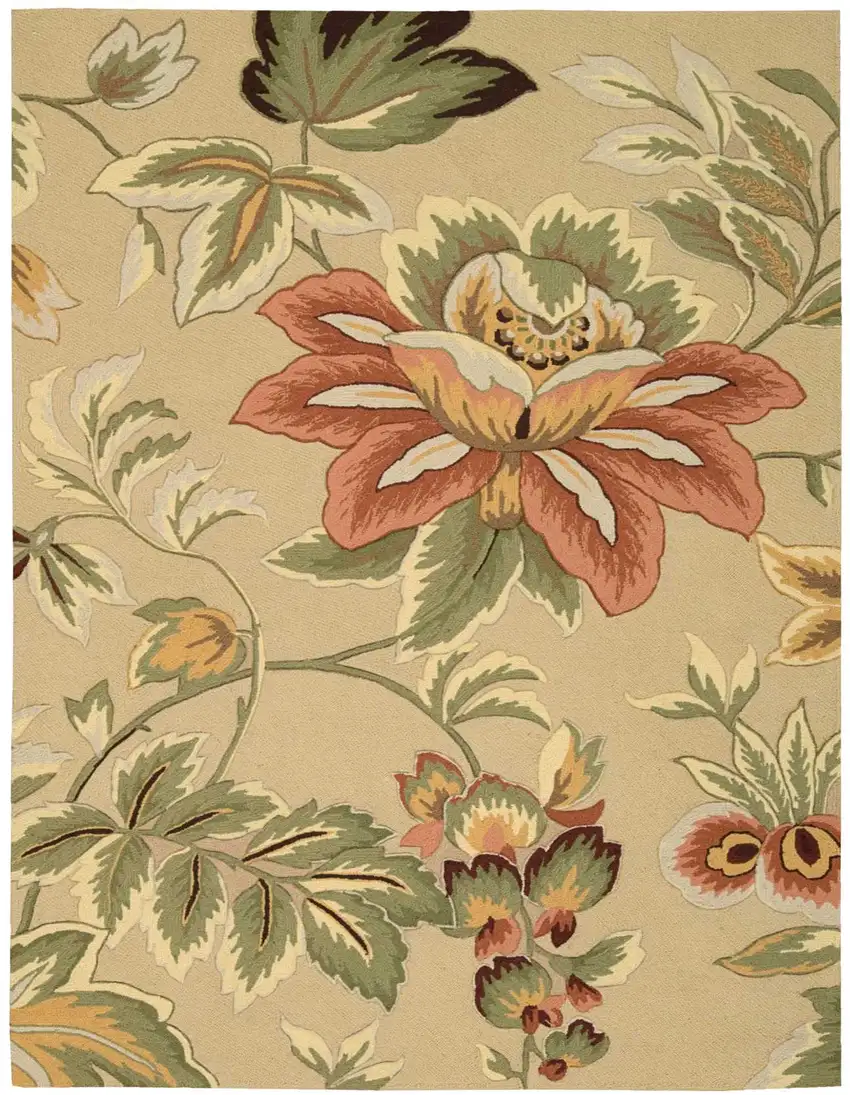 Beige and Red Floral Area Rug Photo 2