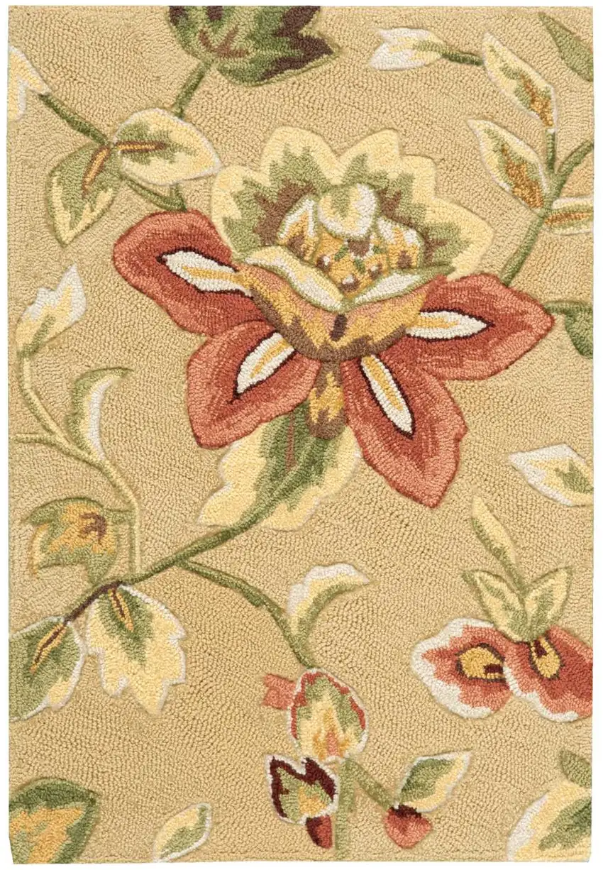 Beige and Red Floral Hand Carved Handmade Area Rug Photo 2