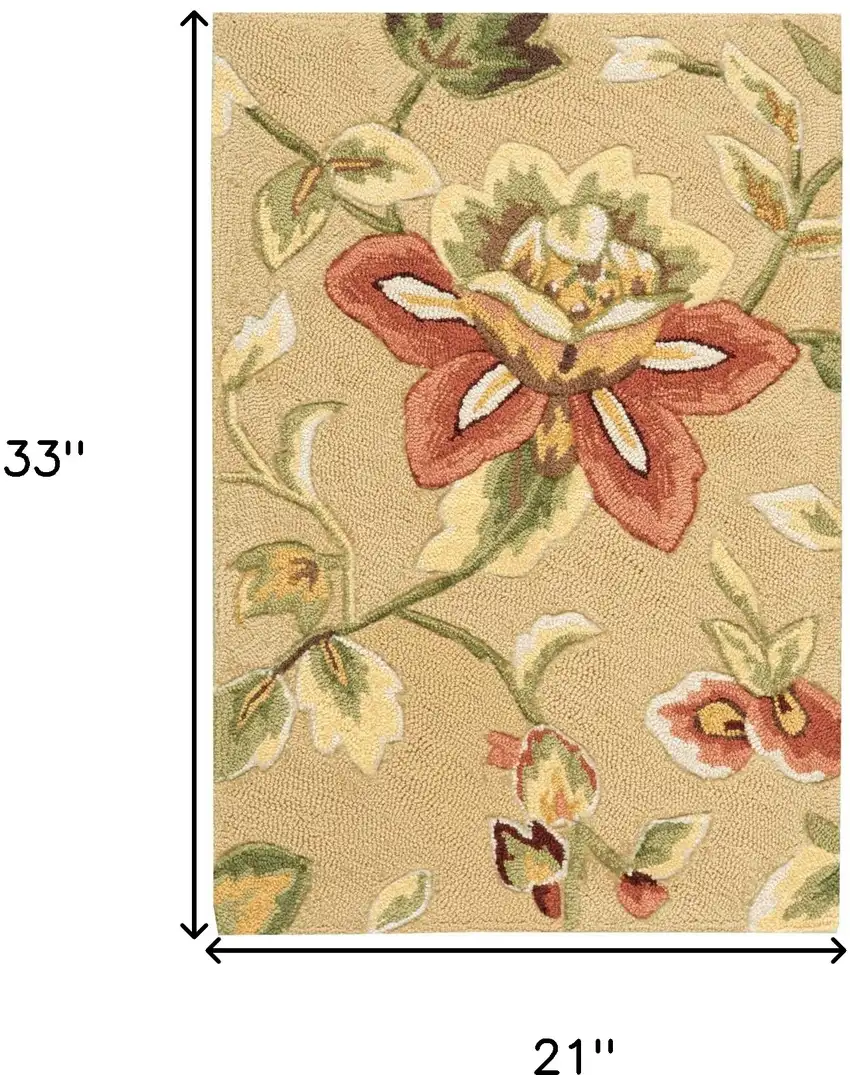 Beige and Red Floral Hand Carved Handmade Area Rug Photo 3