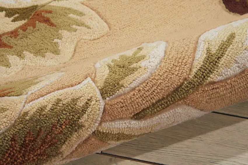 Beige and Red Floral Hand Carved Handmade Area Rug Photo 5