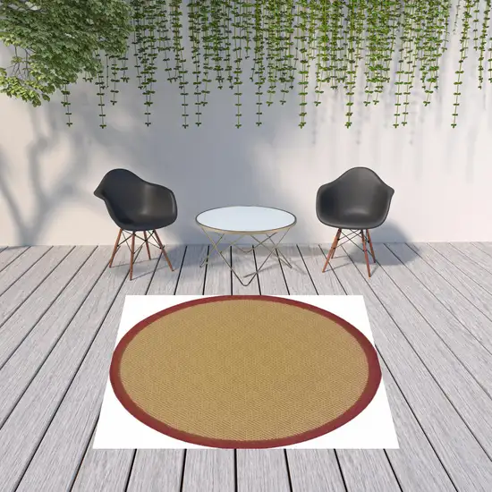 Beige and Red Plain Indoor Outdoor Area Rug Photo 4