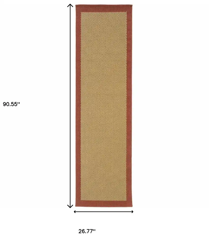 Beige and Red Plain Indoor Outdoor Runner Rug Photo 5