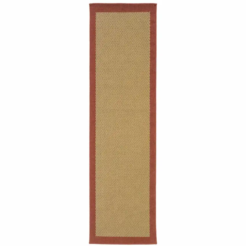 Beige and Red Plain Indoor Outdoor Runner Rug Photo 1