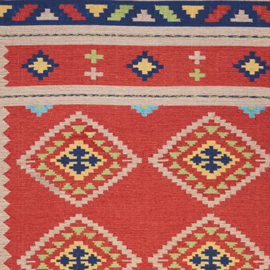 Beige and Red Southwestern Handmade Area Rug With Fringe Photo 9