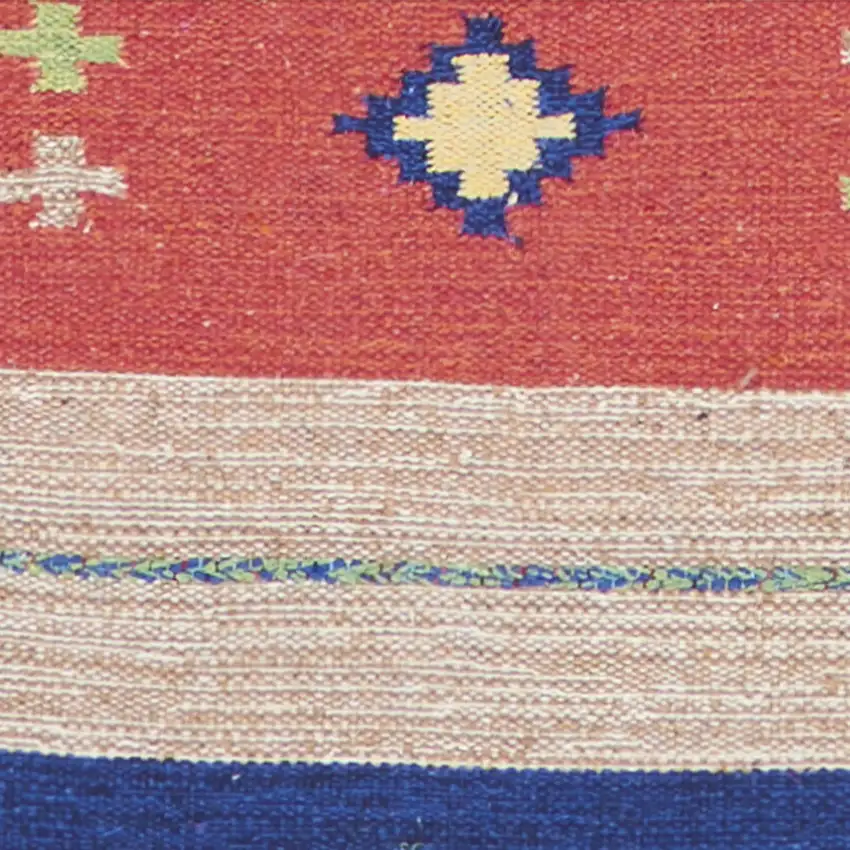 Beige and Red Southwestern Handmade Area Rug With Fringe Photo 4