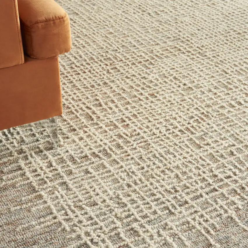 Beige and Tan Wool Abstract Area Rug Photo 4