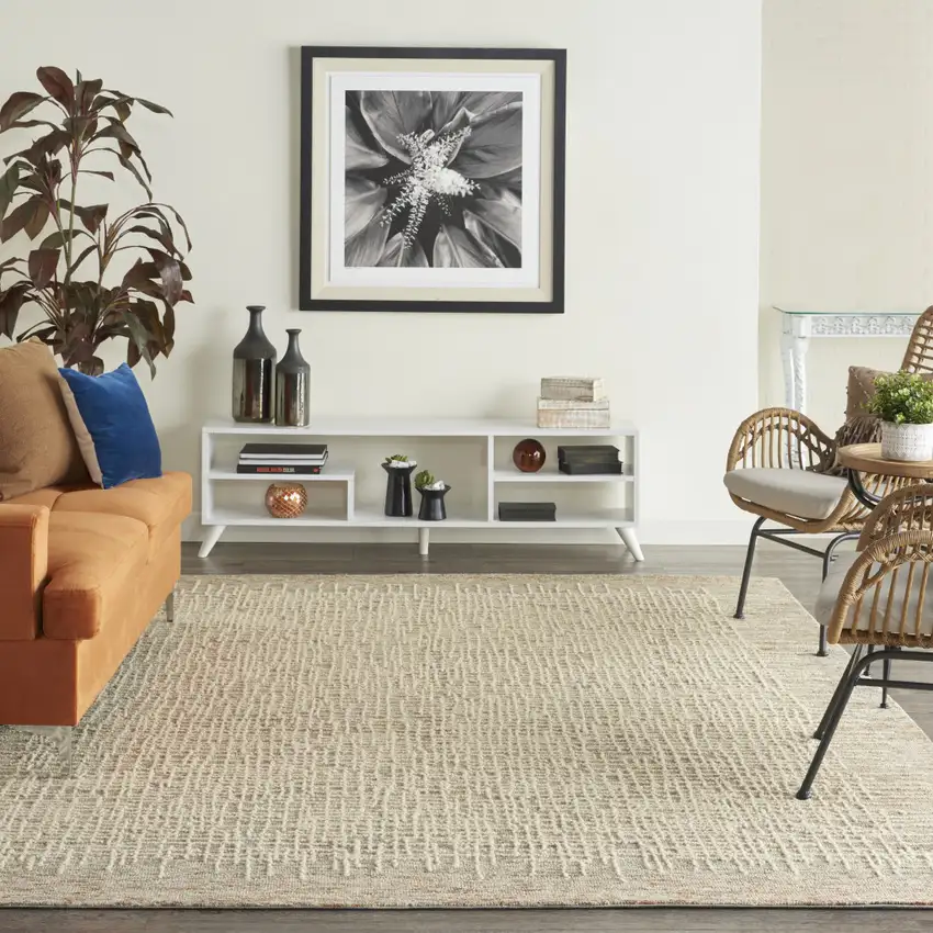 Beige and Tan Wool Abstract Area Rug Photo 5