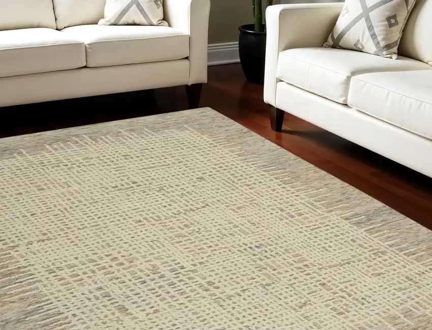 Beige and Tan Wool Abstract Area Rug Photo 1
